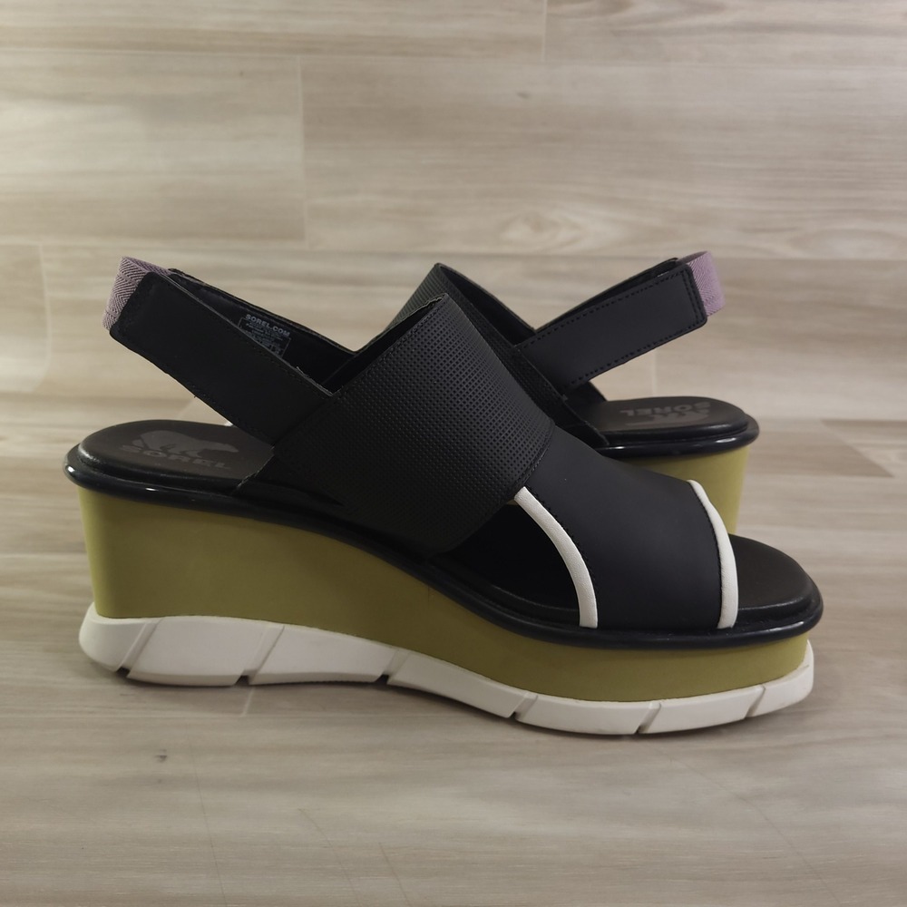 Sorel Joanie III Slingback Wedge Sandals Womens Size 9Black Beige Platform - Picture 11 of 12